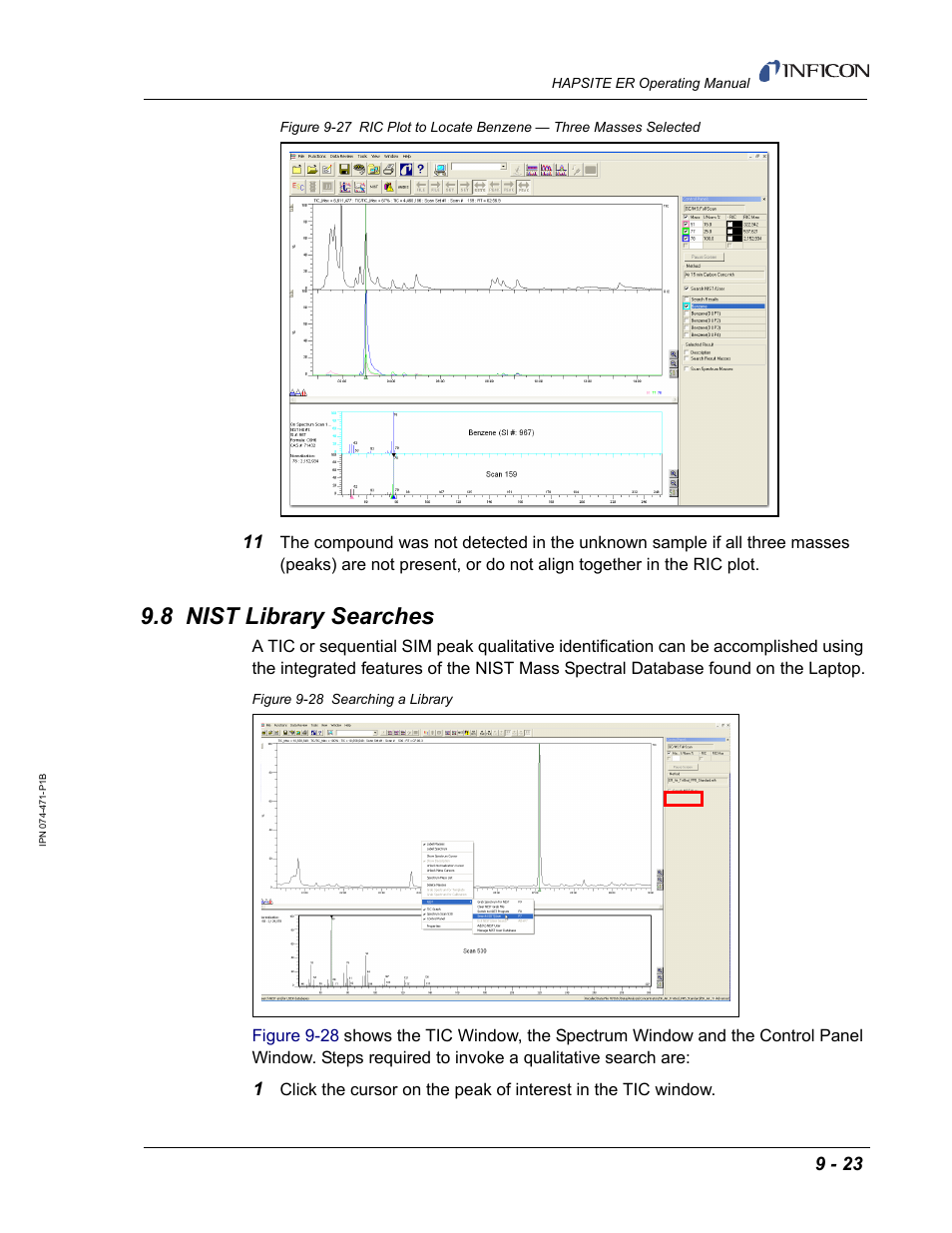 8 nist library searches, Section 9.8, nist library searches | INFICON HAPSITE ER Chemical Identification System User Manual | Page 309 / 560