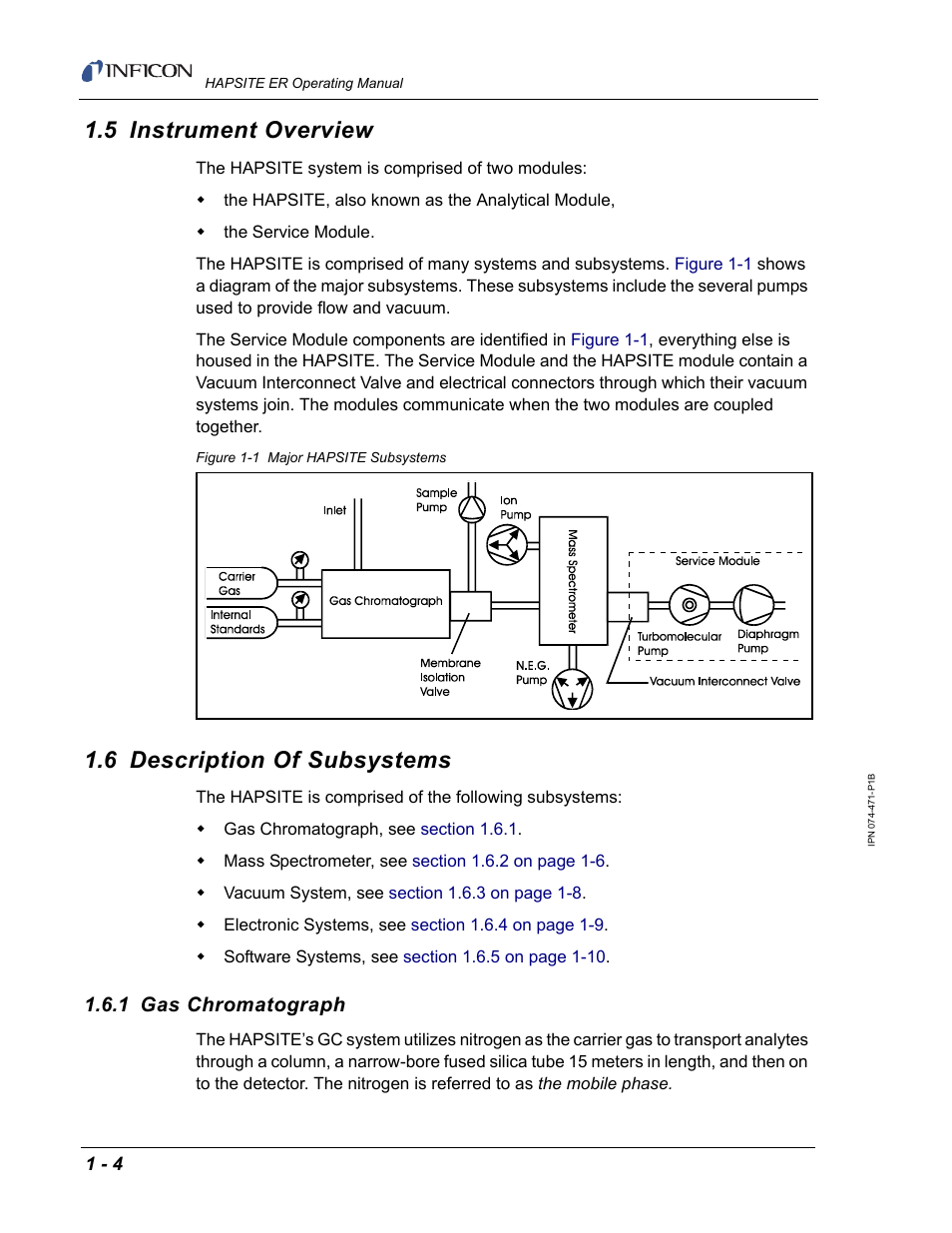 5 instrument overview, 6 description of subsystems, 1 gas chromatograph | For more | INFICON HAPSITE ER Chemical Identification System User Manual | Page 32 / 560