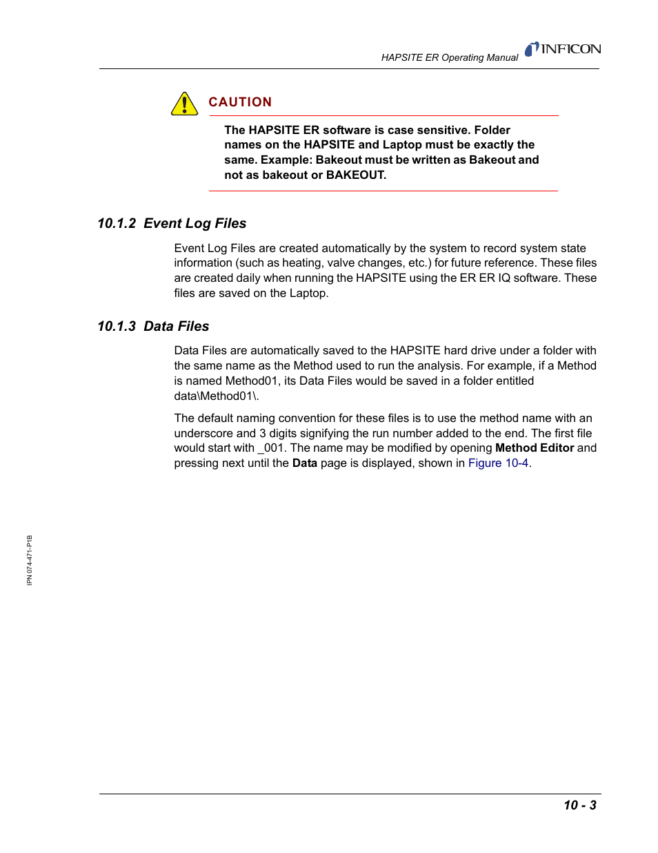 2 event log files, 3 data files, Caution | INFICON HAPSITE ER Chemical Identification System User Manual | Page 327 / 560