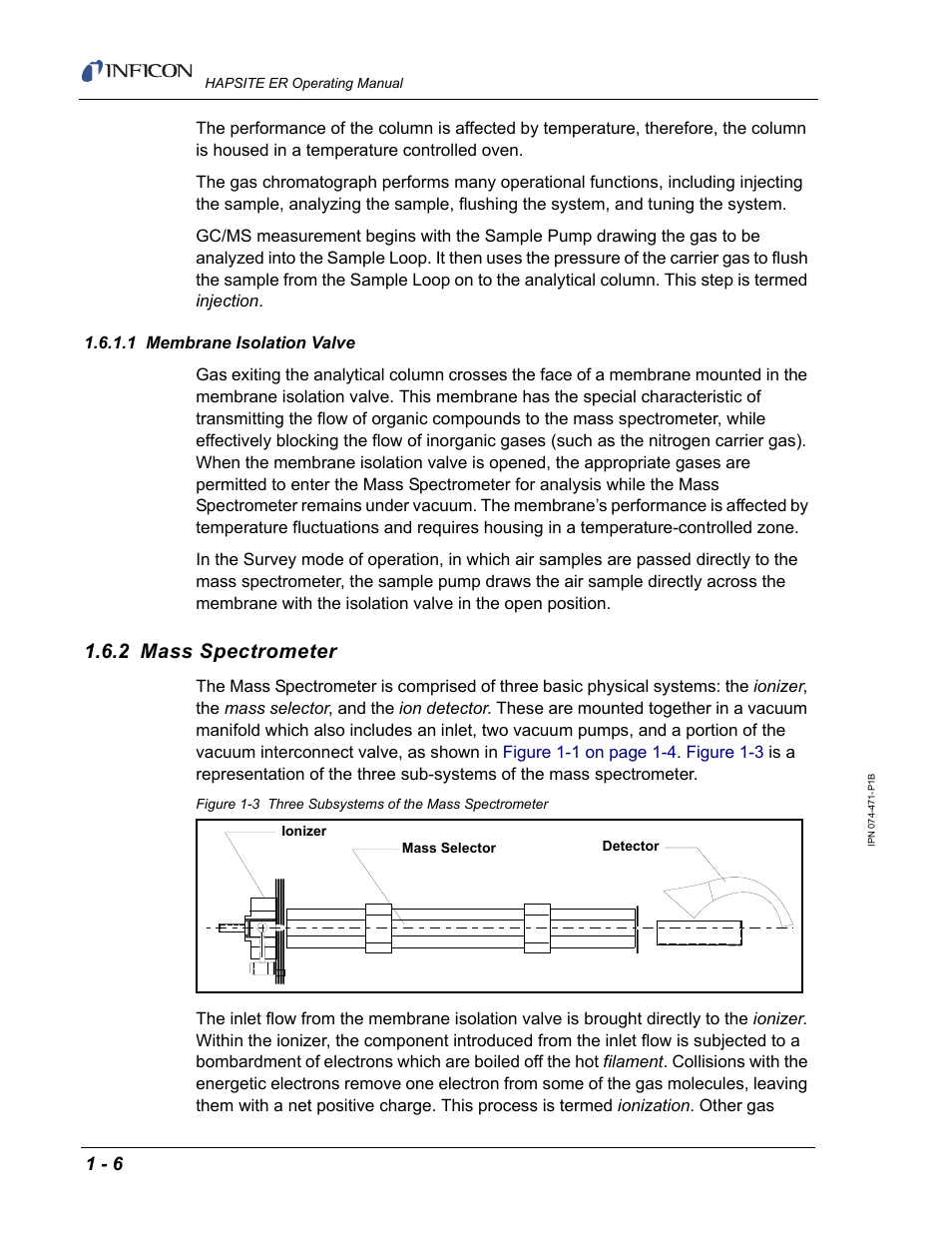 1 membrane isolation valve, 2 mass spectrometer, Section | INFICON HAPSITE ER Chemical Identification System User Manual | Page 34 / 560