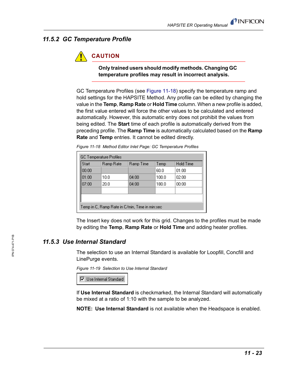 2 gc temperature profile, 3 use internal standard, Caution | INFICON HAPSITE ER Chemical Identification System User Manual | Page 361 / 560