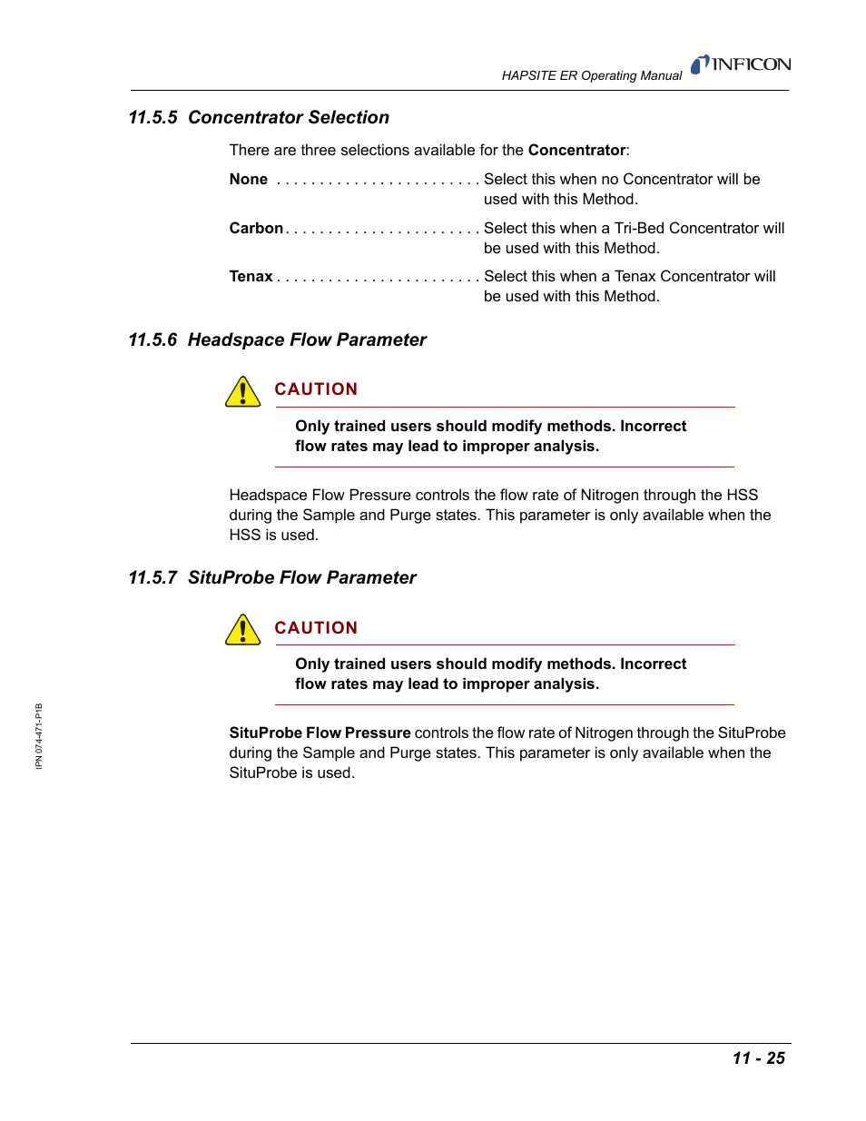 5 concentrator selection, 6 headspace flow parameter, 7 situprobe flow parameter | INFICON HAPSITE ER Chemical Identification System User Manual | Page 363 / 560