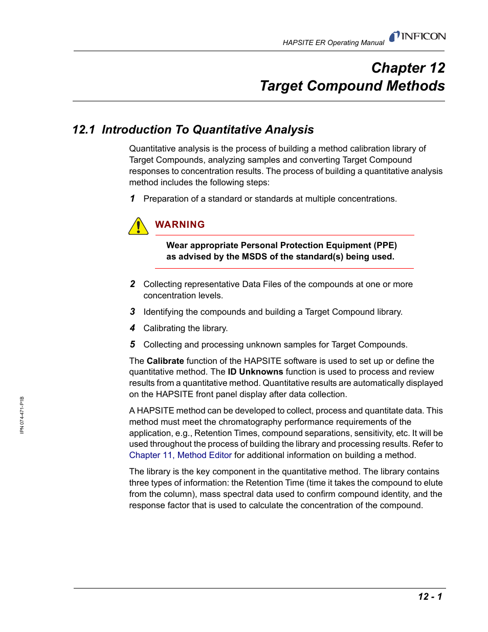 Chapter 12 target compound methods, 1 introduction to quantitative analysis, Chapter 12 | Chapter 12, target compound, Methods, Chapter 12, target compound methods, Chapter, 12, target compound methods, Target compound methods | INFICON HAPSITE ER Chemical Identification System User Manual | Page 397 / 560