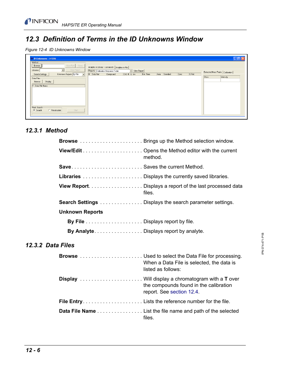 3 definition of terms in the id unknowns window, 1 method, 2 data files | INFICON HAPSITE ER Chemical Identification System User Manual | Page 402 / 560