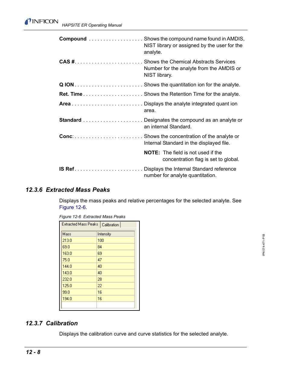 6 extracted mass peaks, 7 calibration | INFICON HAPSITE ER Chemical Identification System User Manual | Page 404 / 560