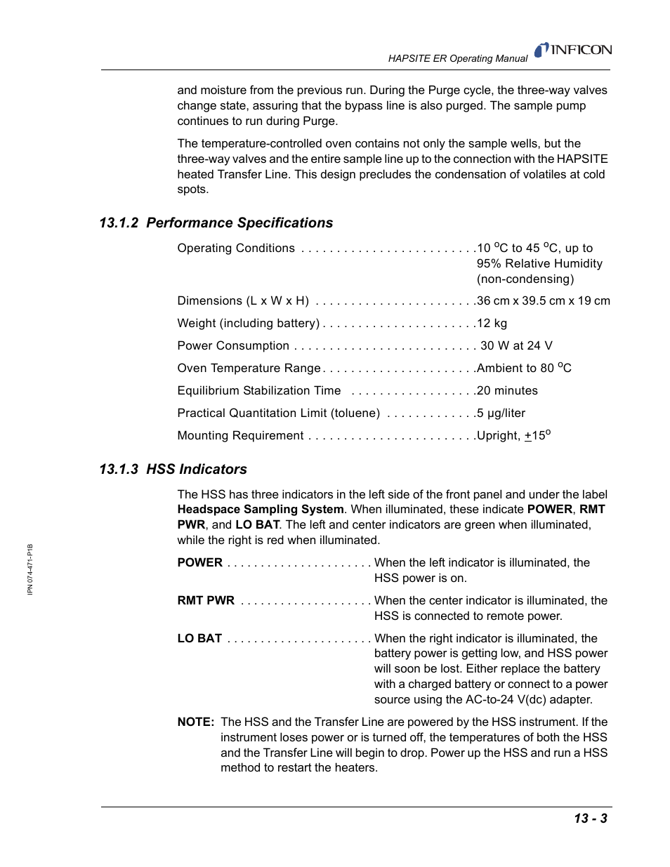 2 performance specifications, 3 hss indicators | INFICON HAPSITE ER Chemical Identification System User Manual | Page 419 / 560