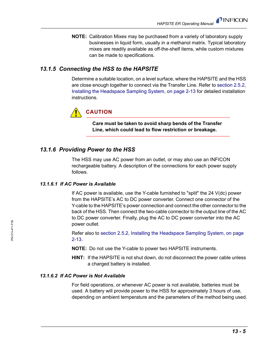 5 connecting the hss to the hapsite, 6 providing power to the hss, 1 if ac power is available | 2 if ac power is not available | INFICON HAPSITE ER Chemical Identification System User Manual | Page 421 / 560