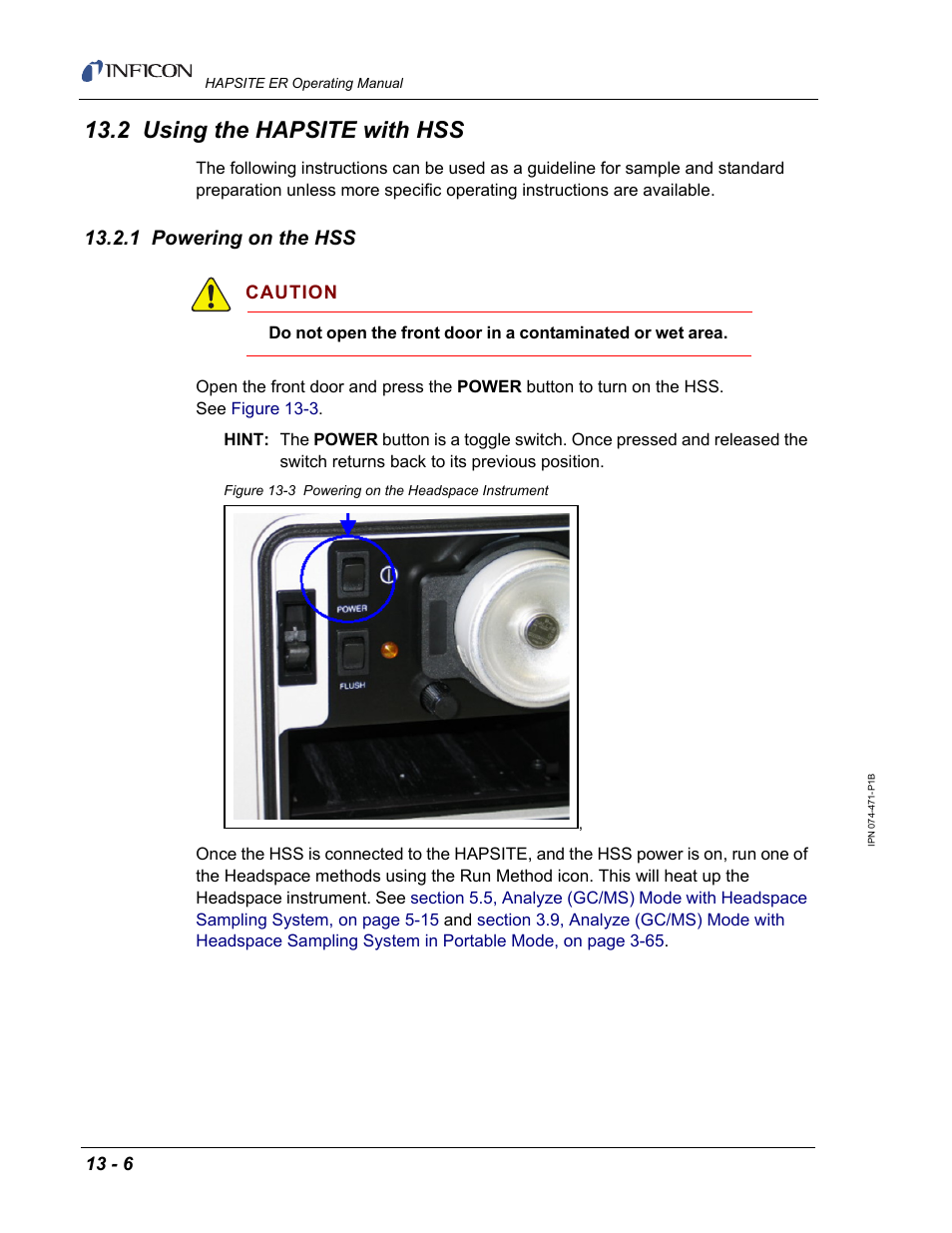 2 using the hapsite with hss, 1 powering on the hss | INFICON HAPSITE ER Chemical Identification System User Manual | Page 422 / 560