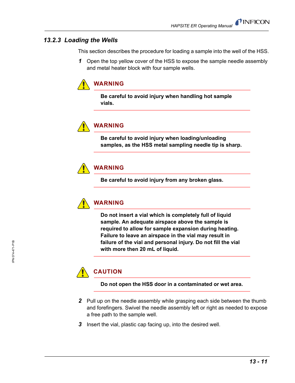 3 loading the wells, Section 13.2.3, loading | INFICON HAPSITE ER Chemical Identification System User Manual | Page 427 / 560
