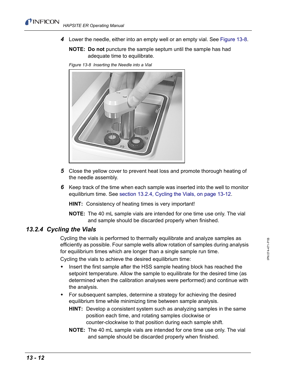 4 cycling the vials | INFICON HAPSITE ER Chemical Identification System User Manual | Page 428 / 560