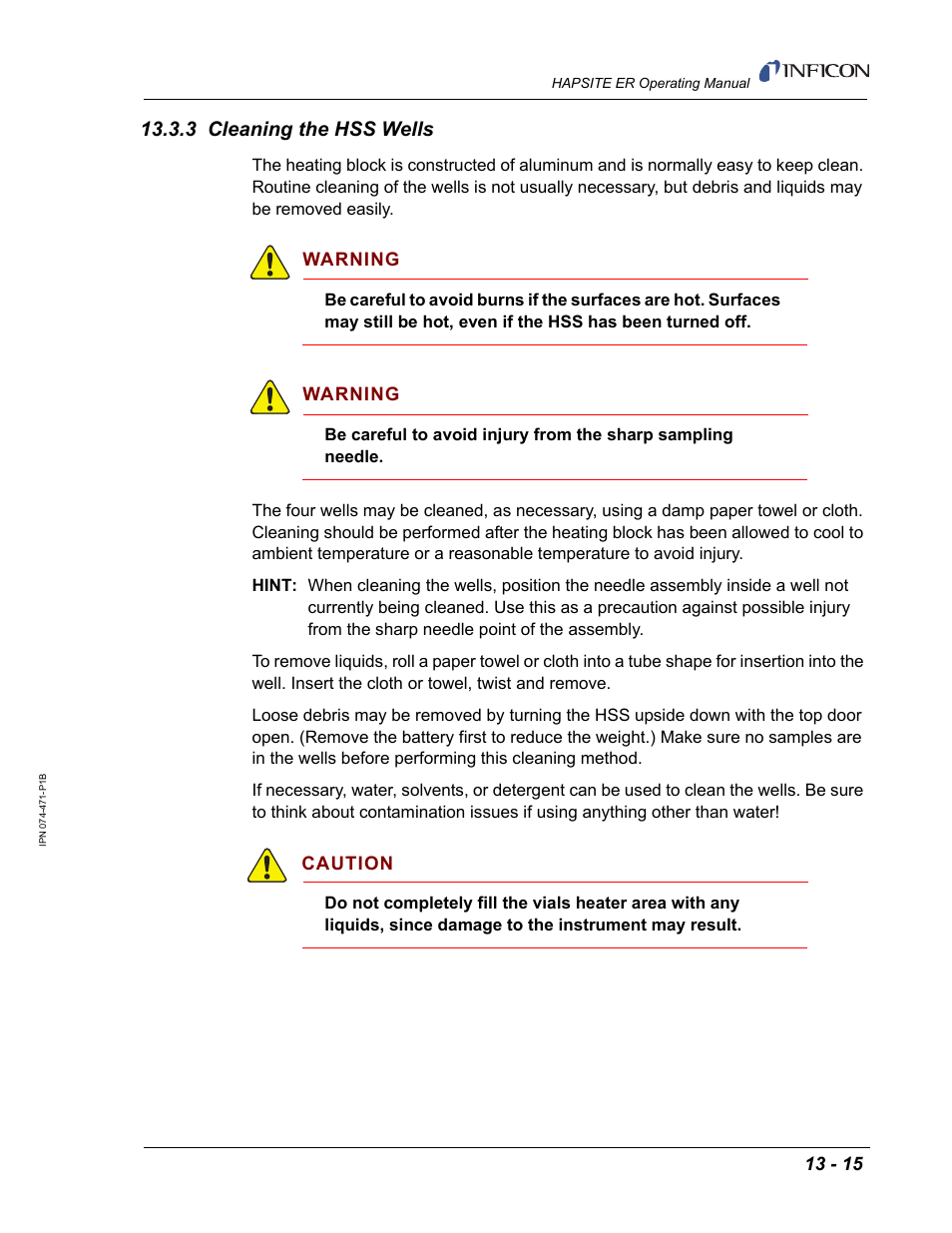 3 cleaning the hss wells | INFICON HAPSITE ER Chemical Identification System User Manual | Page 431 / 560