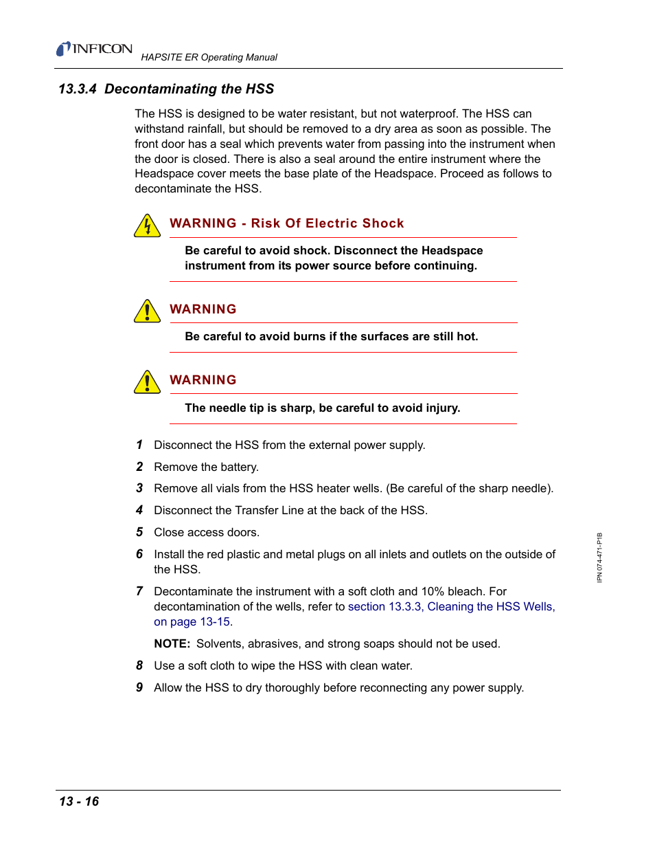 4 decontaminating the hss | INFICON HAPSITE ER Chemical Identification System User Manual | Page 432 / 560