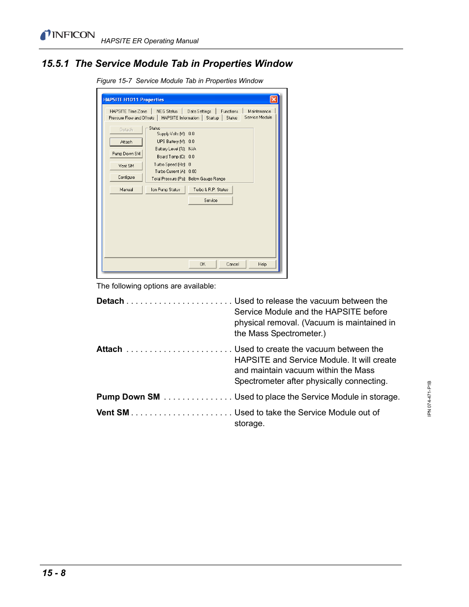 1 the service module tab in properties window | INFICON HAPSITE ER Chemical Identification System User Manual | Page 460 / 560