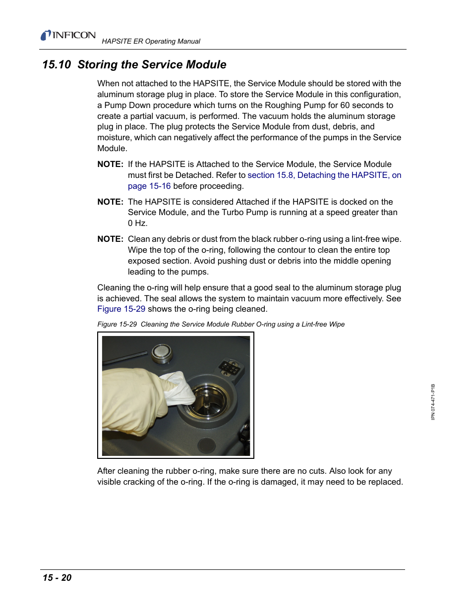 10 storing the service module, Section 15.10, storing the, Section 15.10, storing the service | INFICON HAPSITE ER Chemical Identification System User Manual | Page 472 / 560