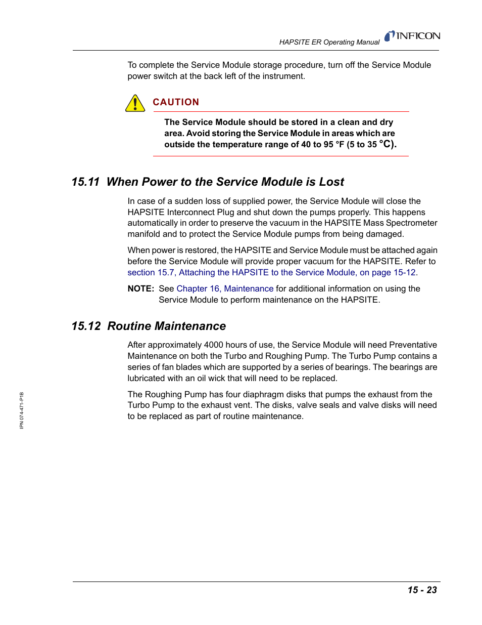 11 when power to the service module is lost, 12 routine maintenance | INFICON HAPSITE ER Chemical Identification System User Manual | Page 475 / 560