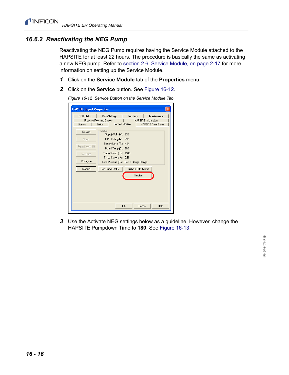 2 reactivating the neg pump | INFICON HAPSITE ER Chemical Identification System User Manual | Page 492 / 560