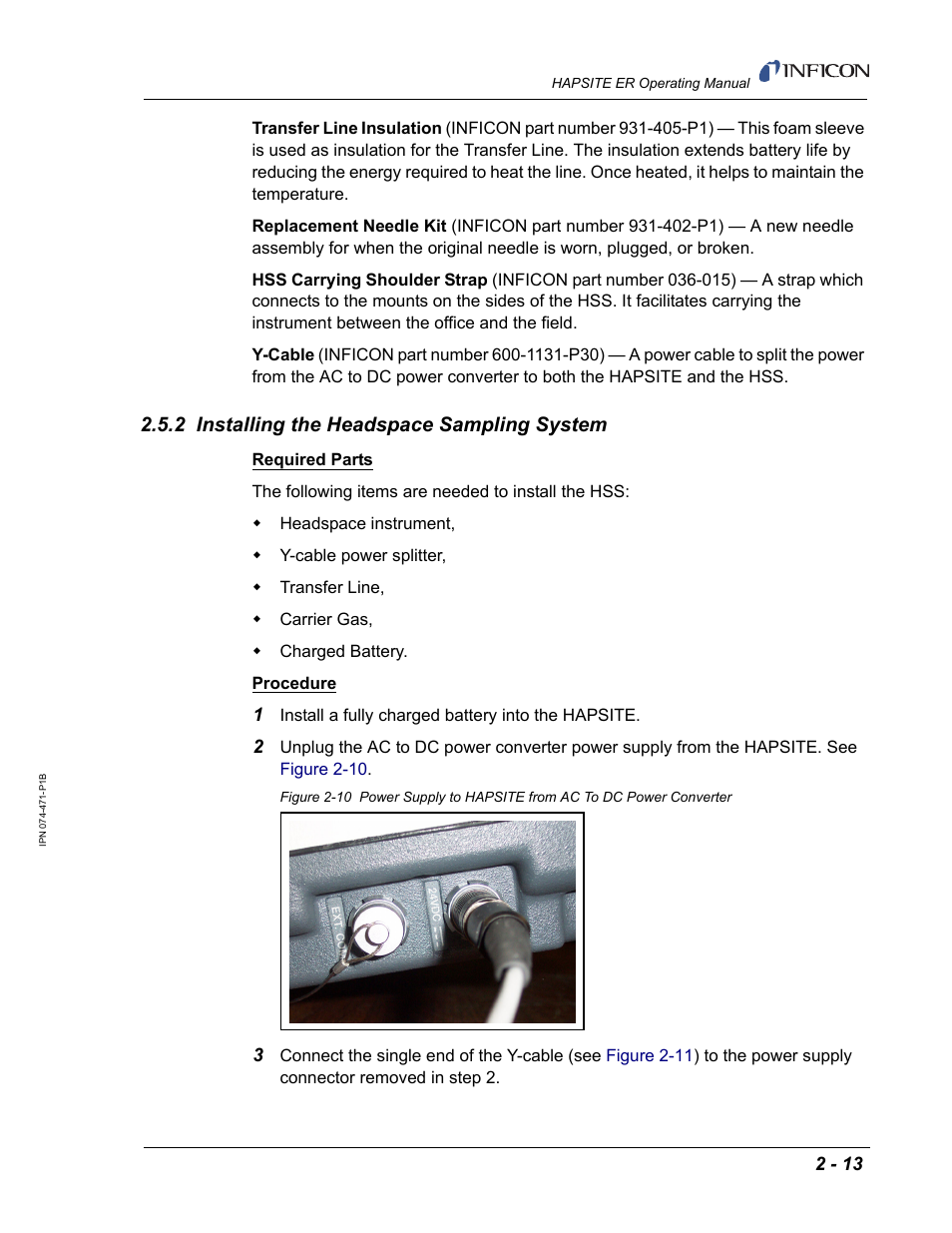 2 installing the headspace sampling system | INFICON HAPSITE ER Chemical Identification System User Manual | Page 51 / 560