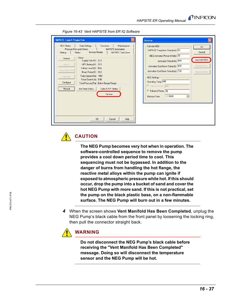 Figure 16-43, Caution, Warning | INFICON HAPSITE ER Chemical Identification System User Manual | Page 513 / 560