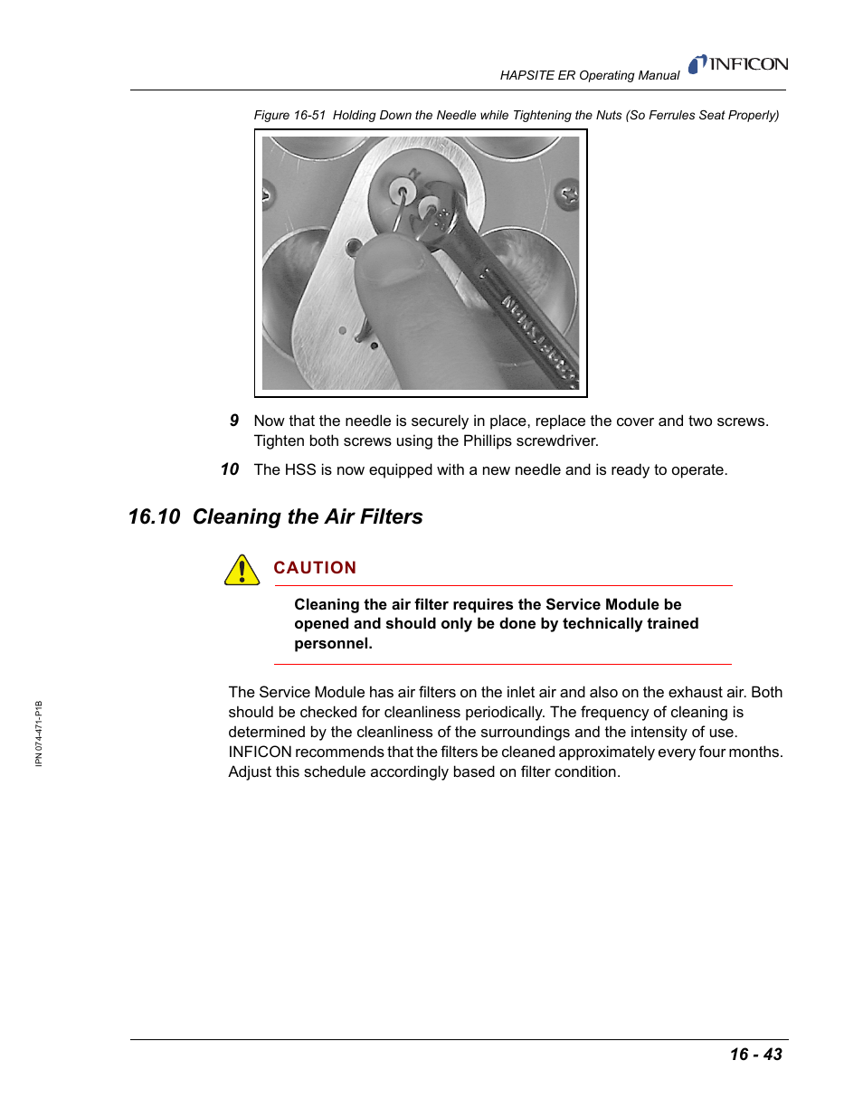 10 cleaning the air filters, Caution | INFICON HAPSITE ER Chemical Identification System User Manual | Page 519 / 560