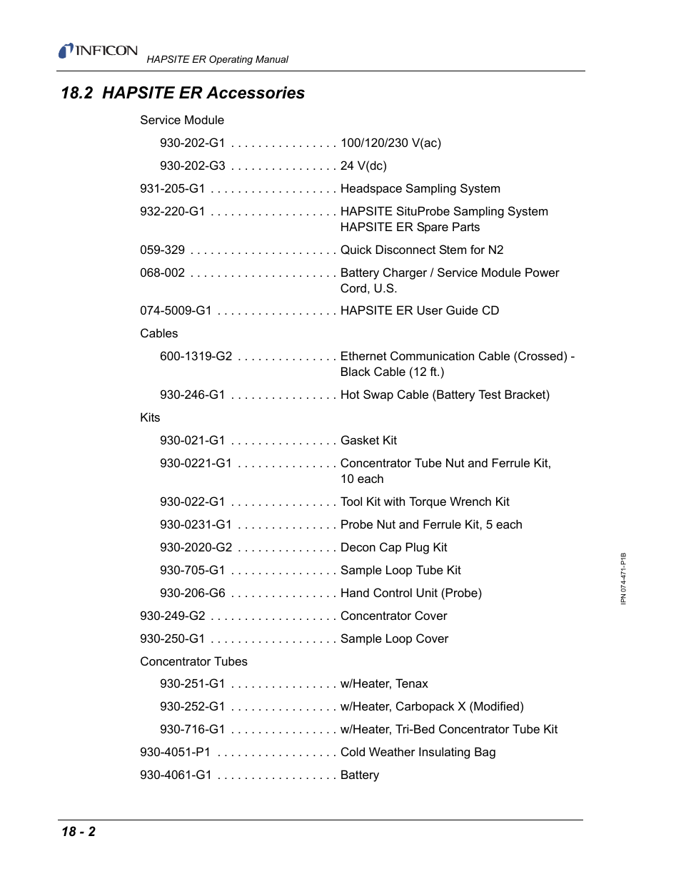 2 hapsite er accessories | INFICON HAPSITE ER Chemical Identification System User Manual | Page 526 / 560