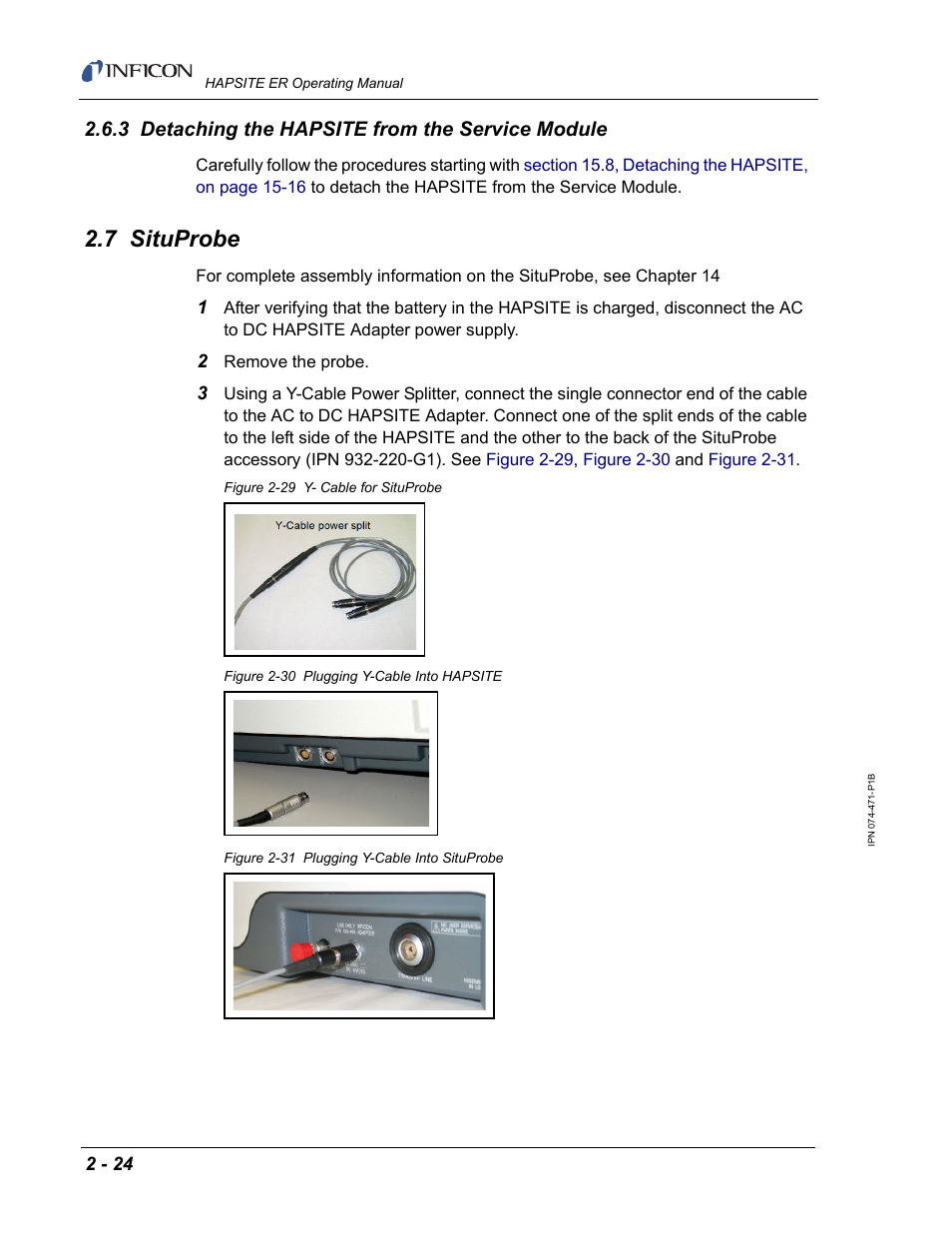 3 detaching the hapsite from the service module, 7 situprobe | INFICON HAPSITE ER Chemical Identification System User Manual | Page 62 / 560