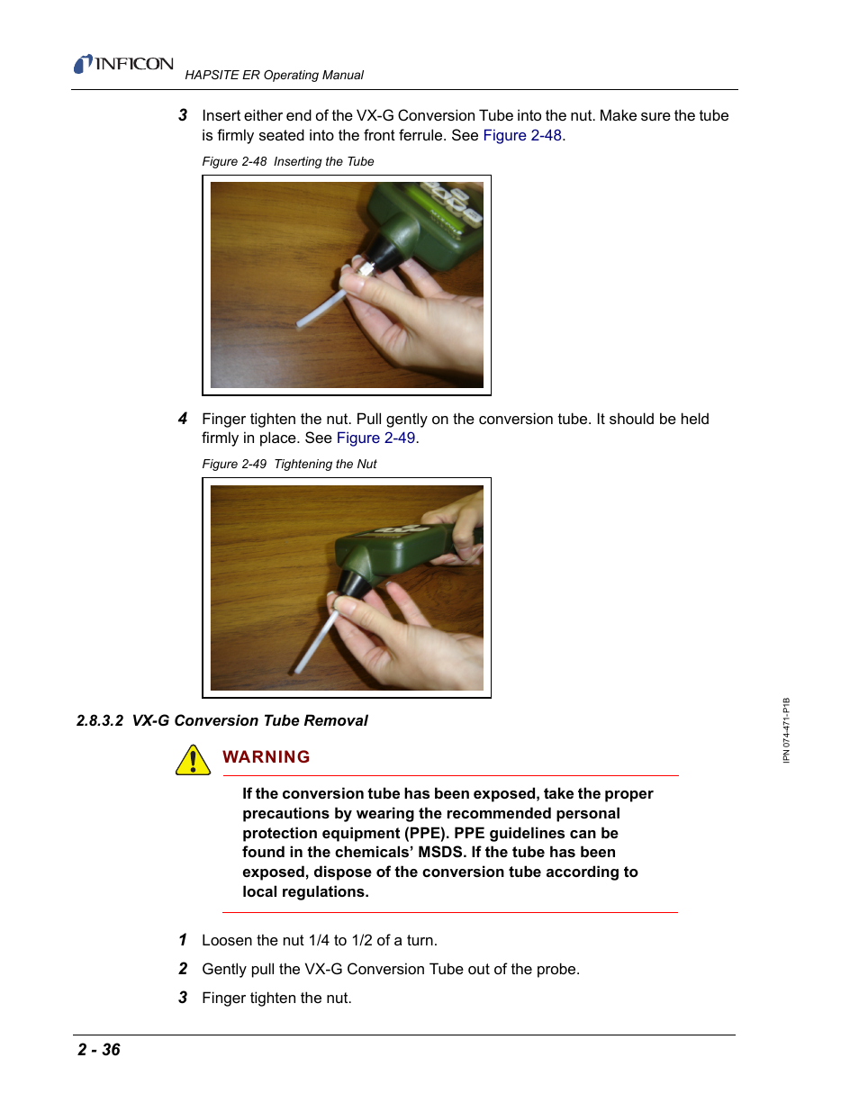 2 vx-g conversion tube removal | INFICON HAPSITE ER Chemical Identification System User Manual | Page 74 / 560