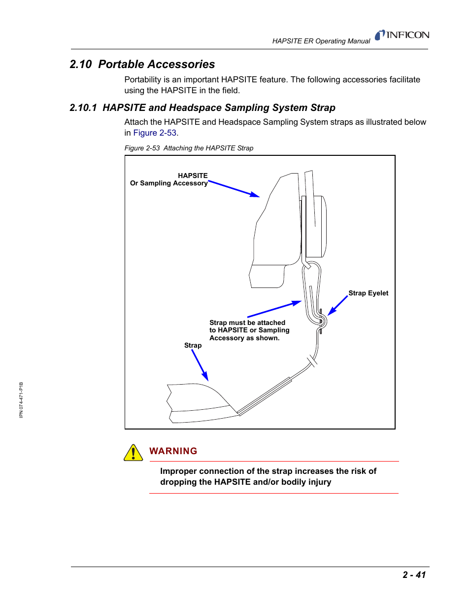 10 portable accessories, 1 hapsite and headspace sampling system strap, Warning | INFICON HAPSITE ER Chemical Identification System User Manual | Page 79 / 560