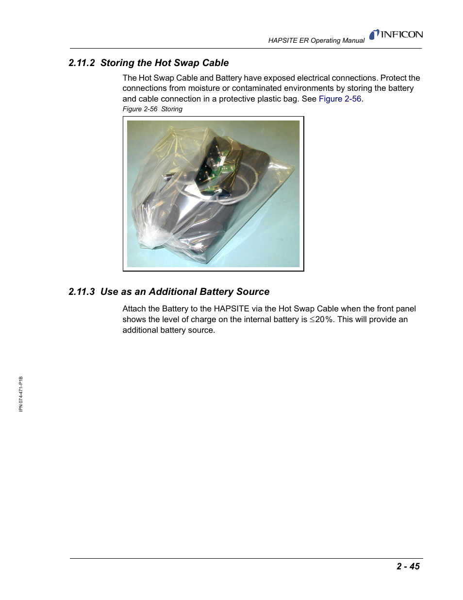 2 storing the hot swap cable, 3 use as an additional battery source | INFICON HAPSITE ER Chemical Identification System User Manual | Page 83 / 560