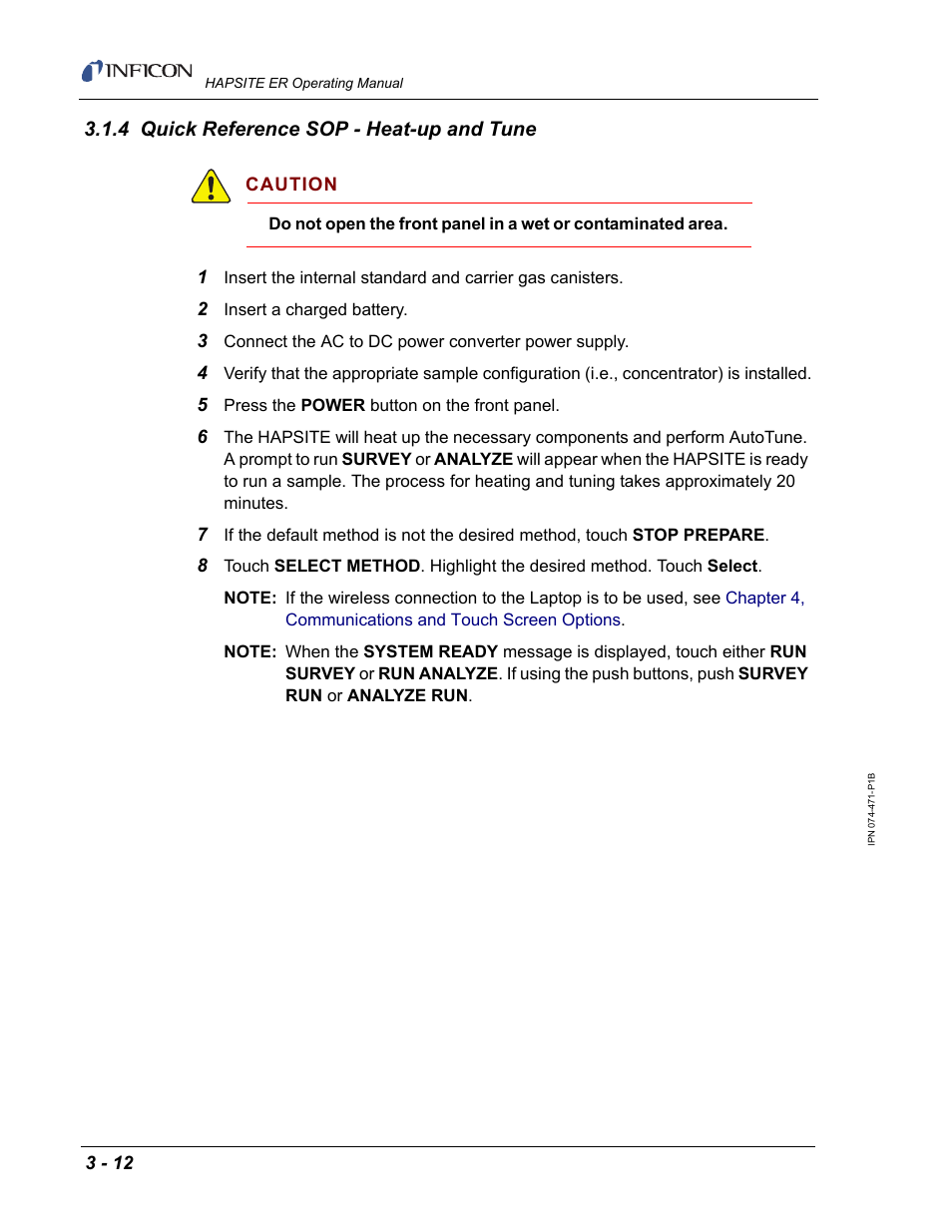 4 quick reference sop - heat-up and tune | INFICON HAPSITE ER Chemical Identification System User Manual | Page 96 / 560