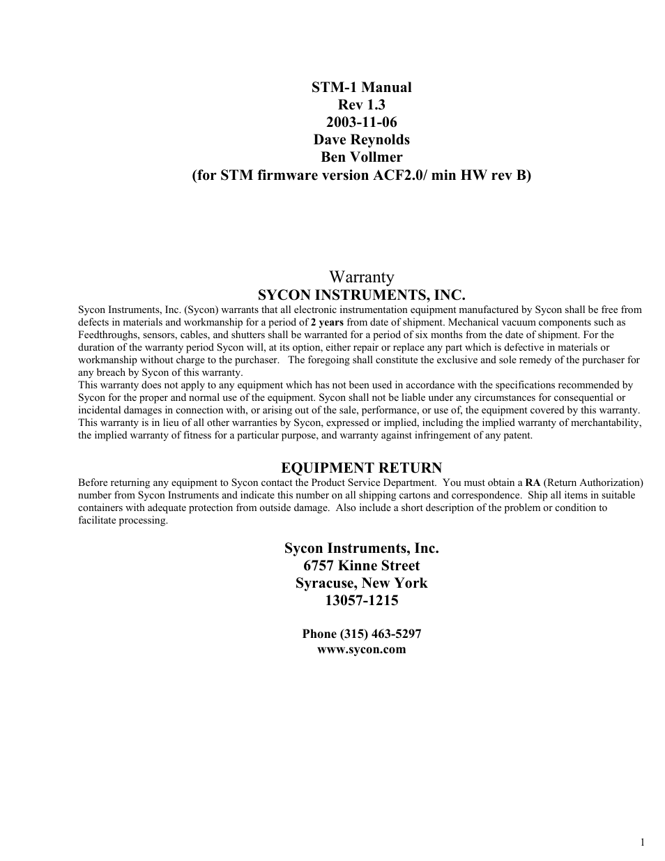 INFICON STM-1 Thin Film Deposition Monitor User Manual | 16 pages