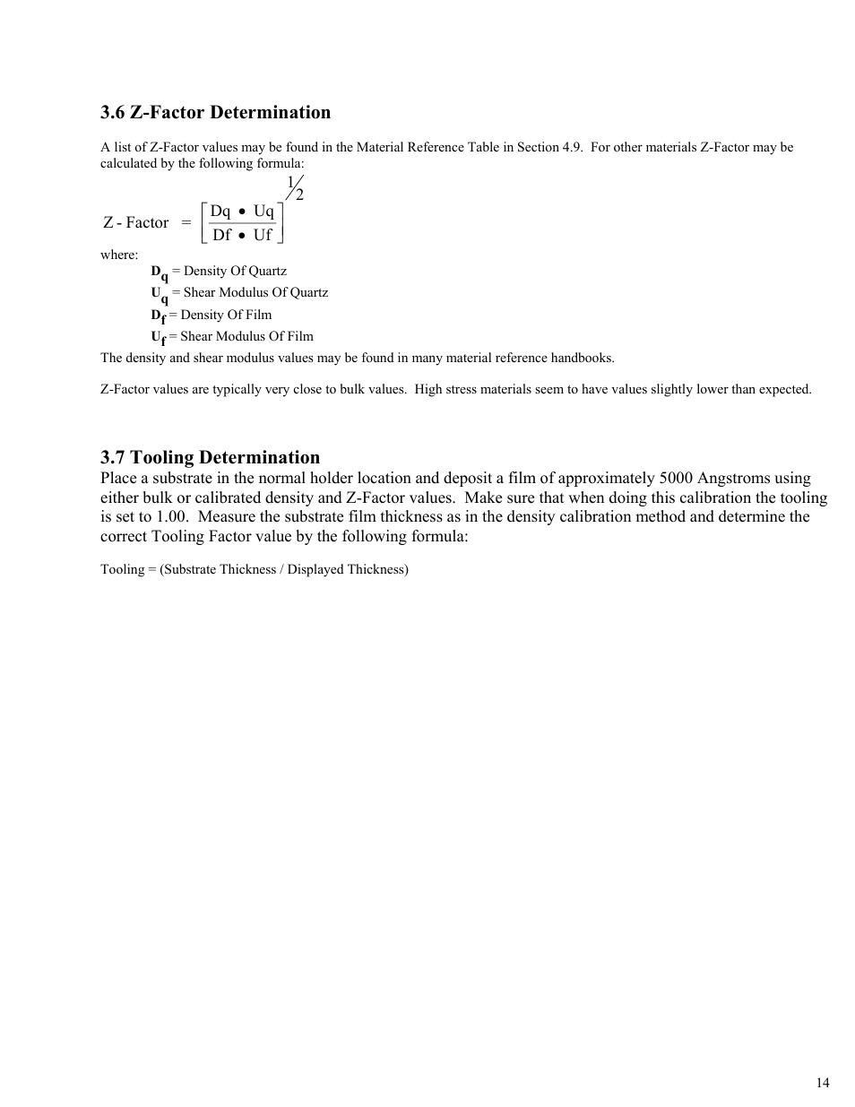 6 z-factor determination, 7 tooling determination | INFICON STM-1 Thin Film Deposition Monitor User Manual | Page 14 / 16