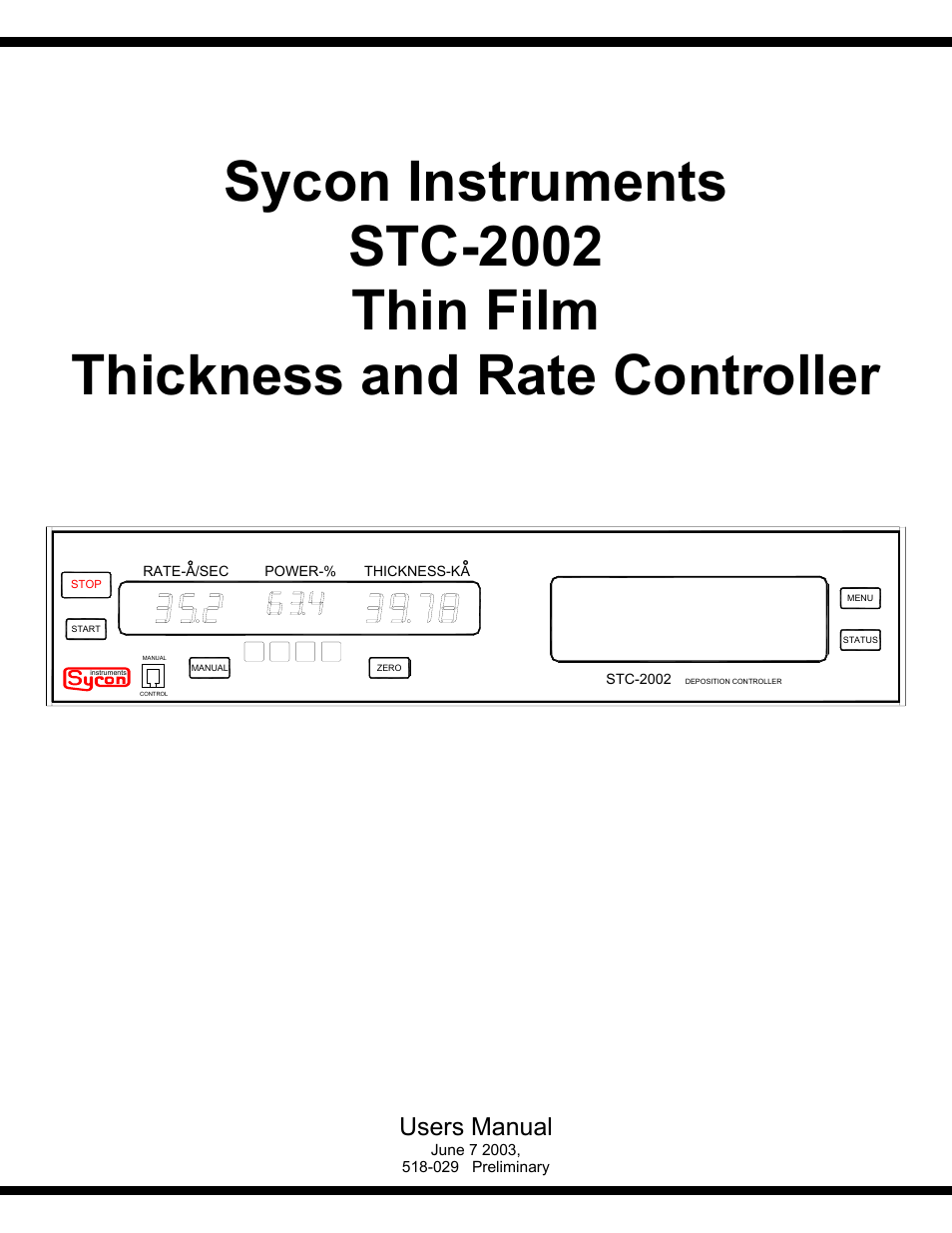 INFICON STC-2002 Thin Film Deposition Controller Operating Manual User Manual | 278 pages