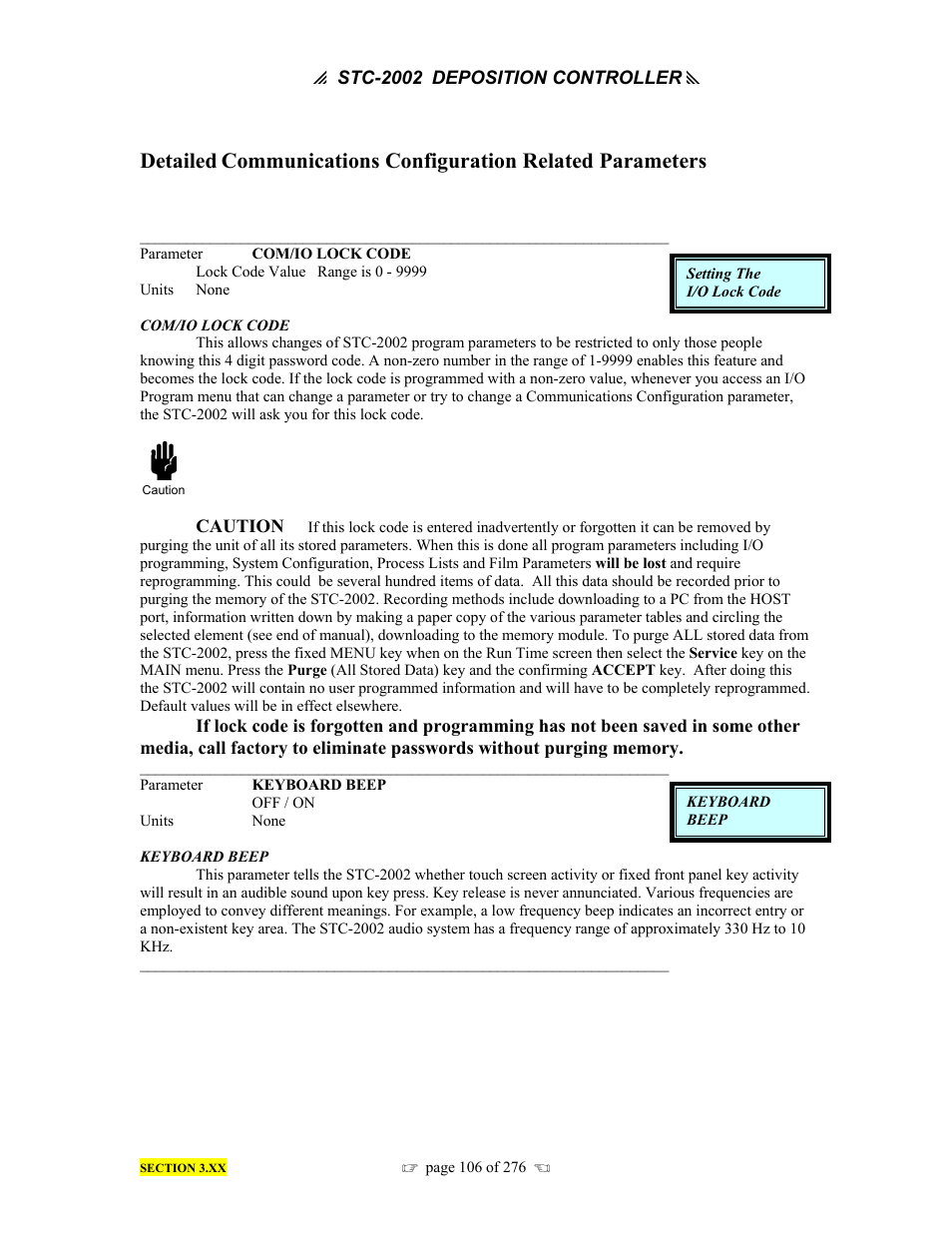 Detailed, Communications configuration related parameters | INFICON STC-2002 Thin Film Deposition Controller Operating Manual User Manual | Page 108 / 278