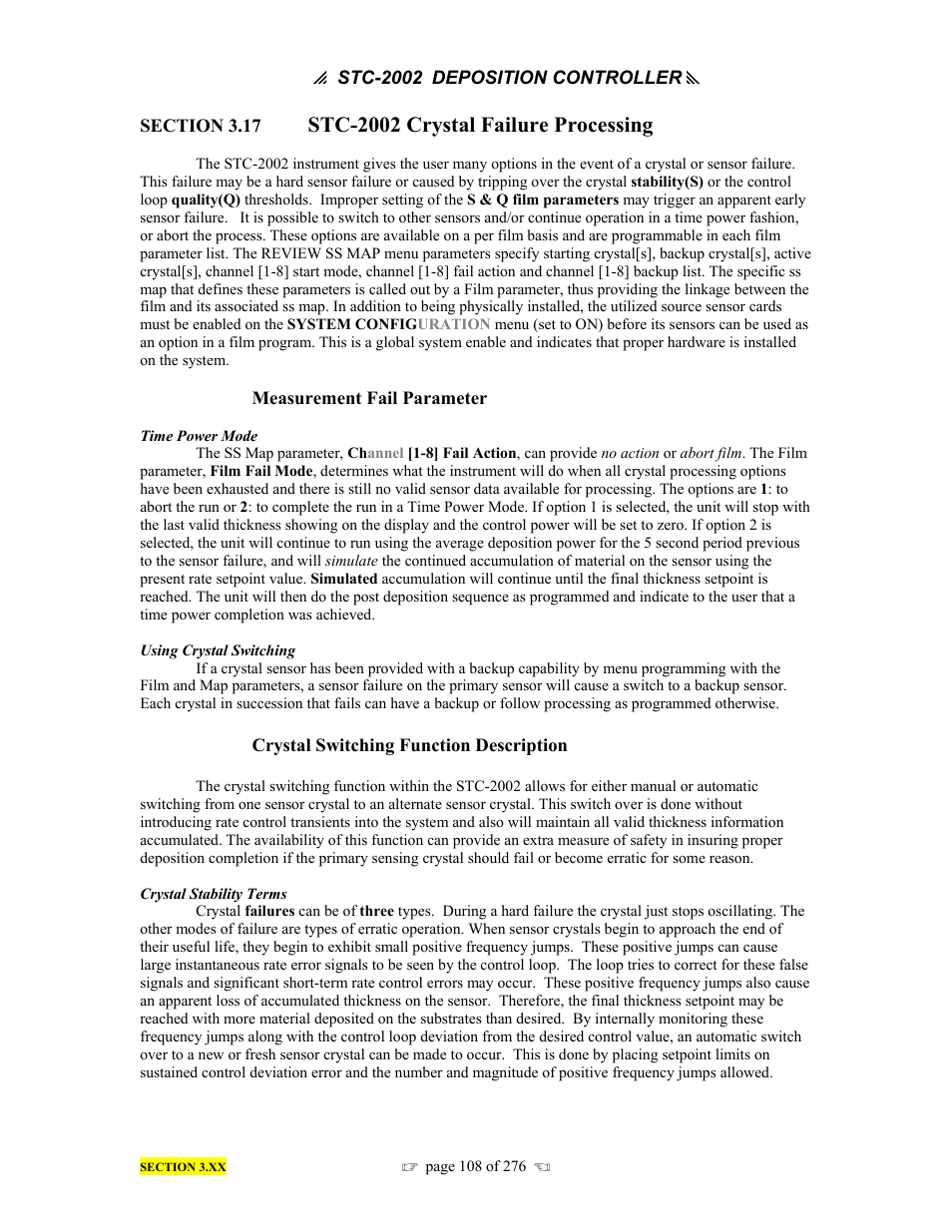 Stc-2002 crystal failure processing | INFICON STC-2002 Thin Film Deposition Controller Operating Manual User Manual | Page 110 / 278