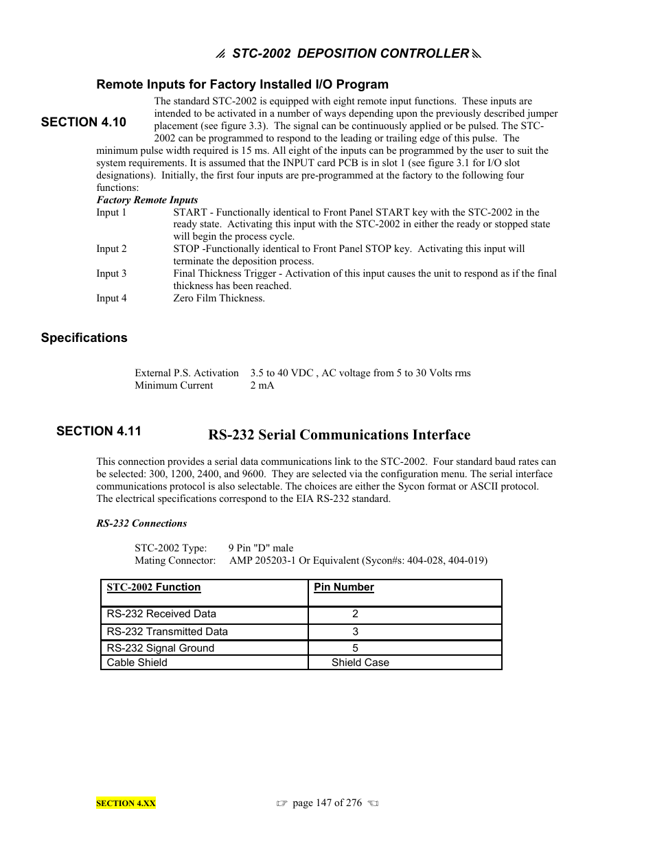 Rs-232 serial communications interface | INFICON STC-2002 Thin Film Deposition Controller Operating Manual User Manual | Page 149 / 278