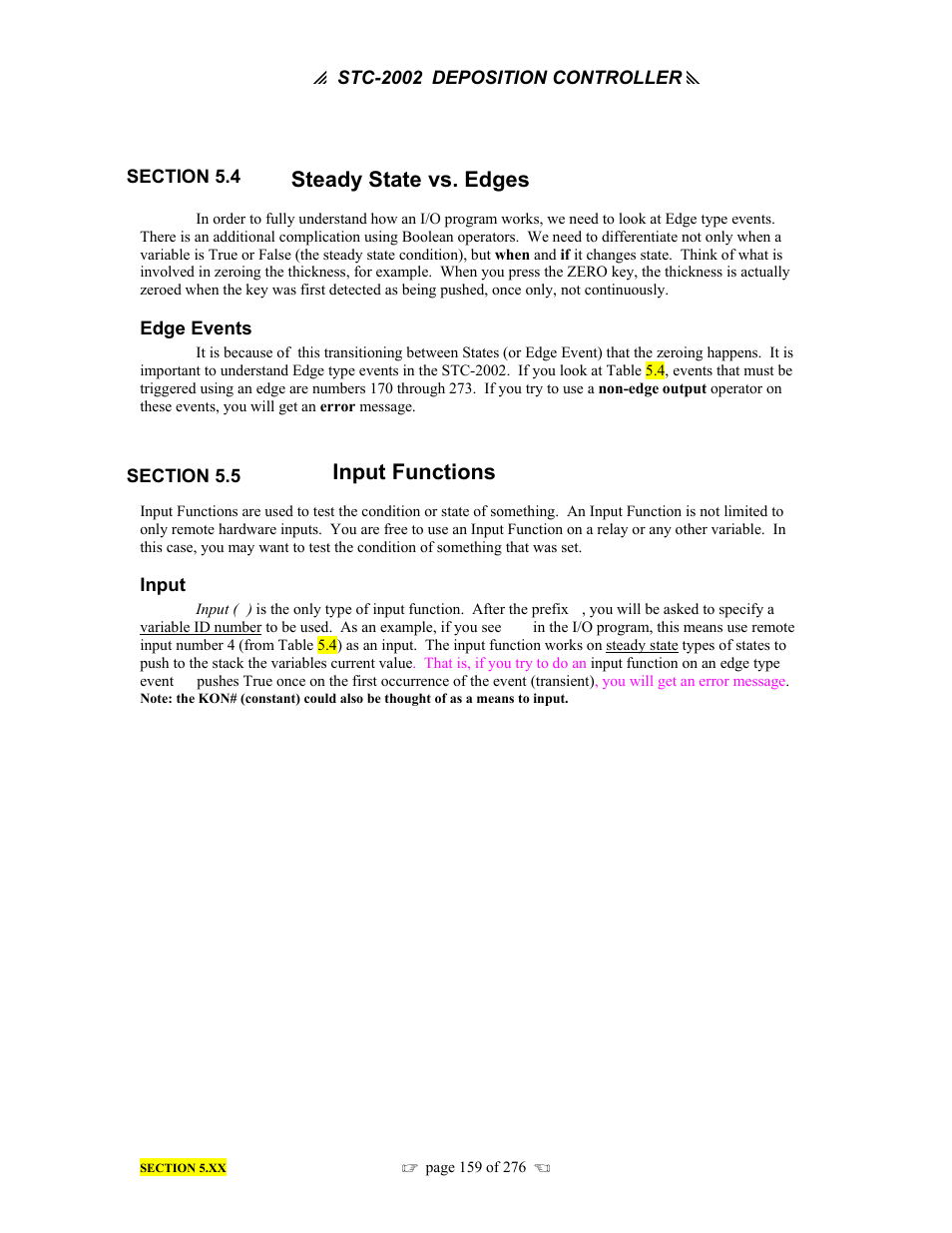 Steady state vs. edges, Input functions | INFICON STC-2002 Thin Film Deposition Controller Operating Manual User Manual | Page 161 / 278