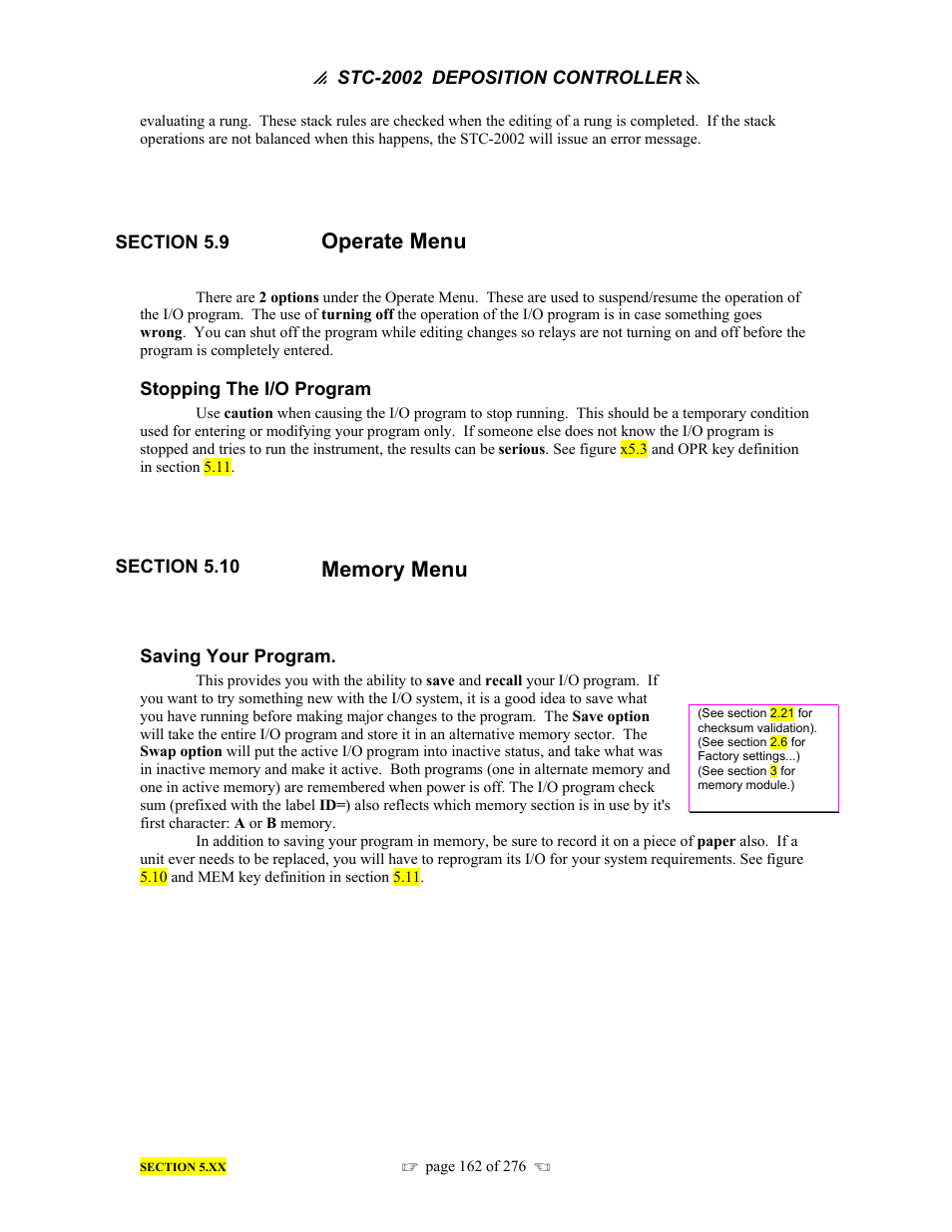 Operate menu | INFICON STC-2002 Thin Film Deposition Controller Operating Manual User Manual | Page 164 / 278
