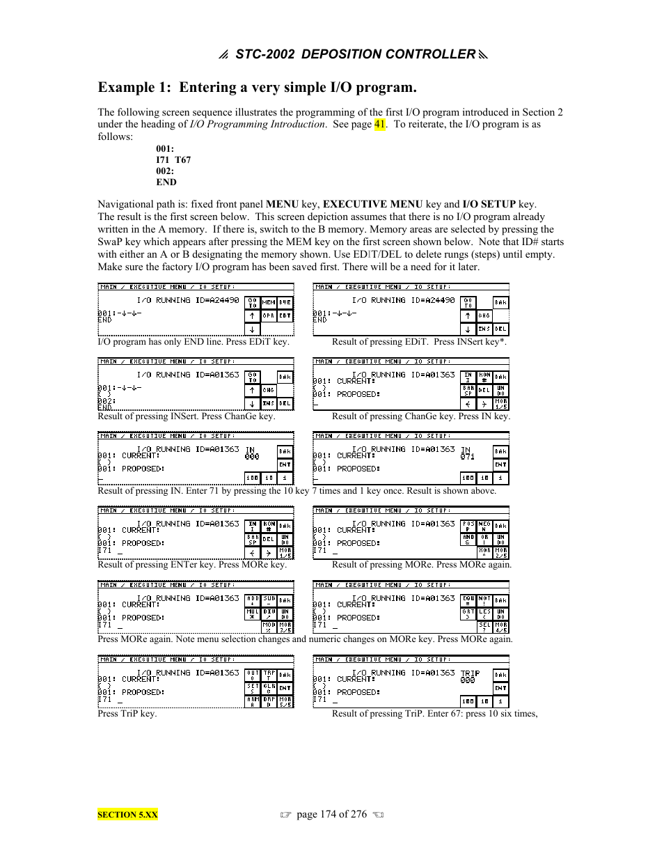 Example 1: entering a very simple i/o program, P stc-2002, Deposition controller y | INFICON STC-2002 Thin Film Deposition Controller Operating Manual User Manual | Page 176 / 278