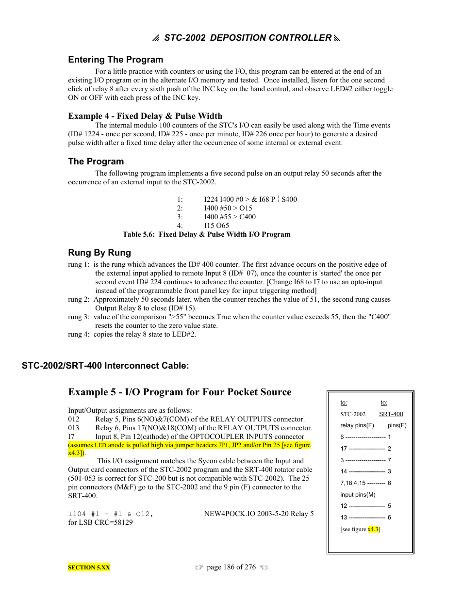 Example 5 - i/o program for four pocket source | INFICON STC-2002 Thin Film Deposition Controller Operating Manual User Manual | Page 188 / 278
