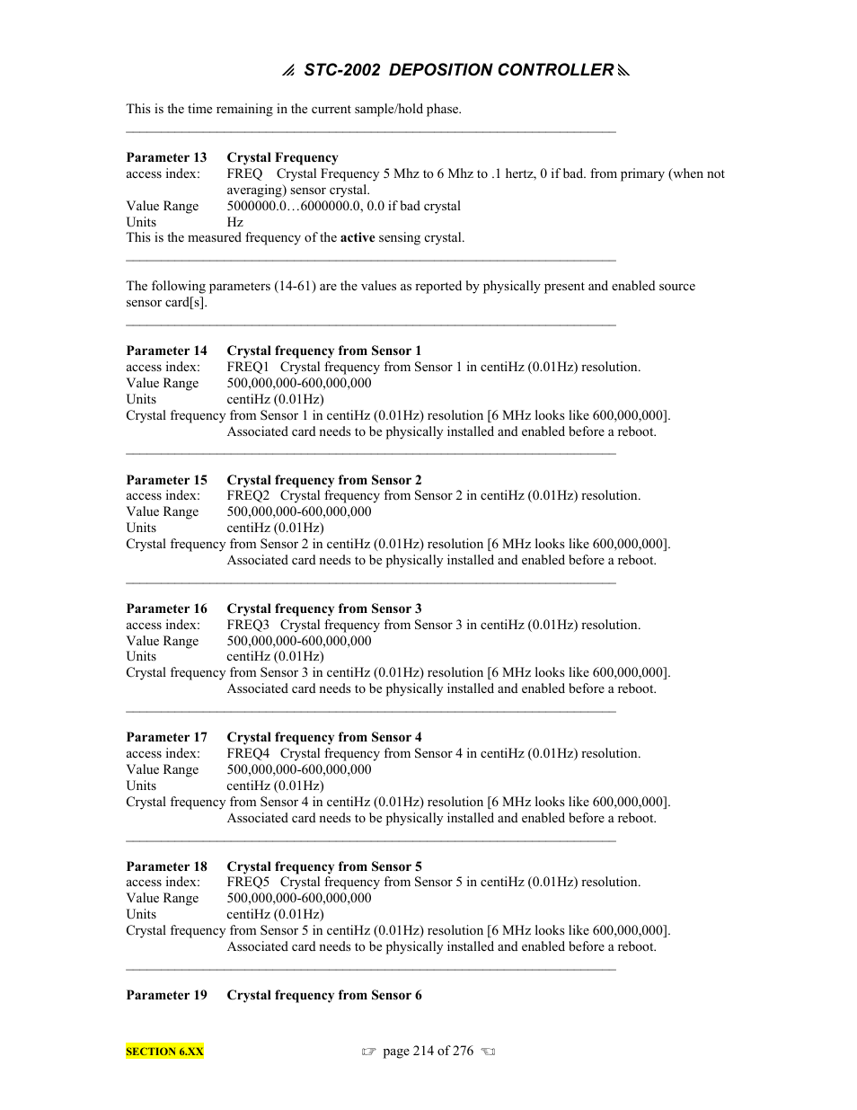 INFICON STC-2002 Thin Film Deposition Controller Operating Manual User Manual | Page 216 / 278