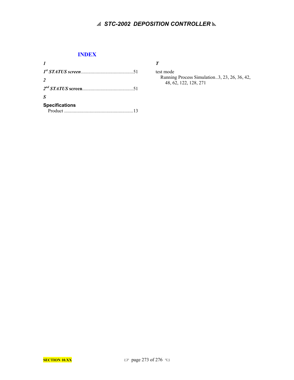 INFICON STC-2002 Thin Film Deposition Controller Operating Manual User Manual | Page 275 / 278