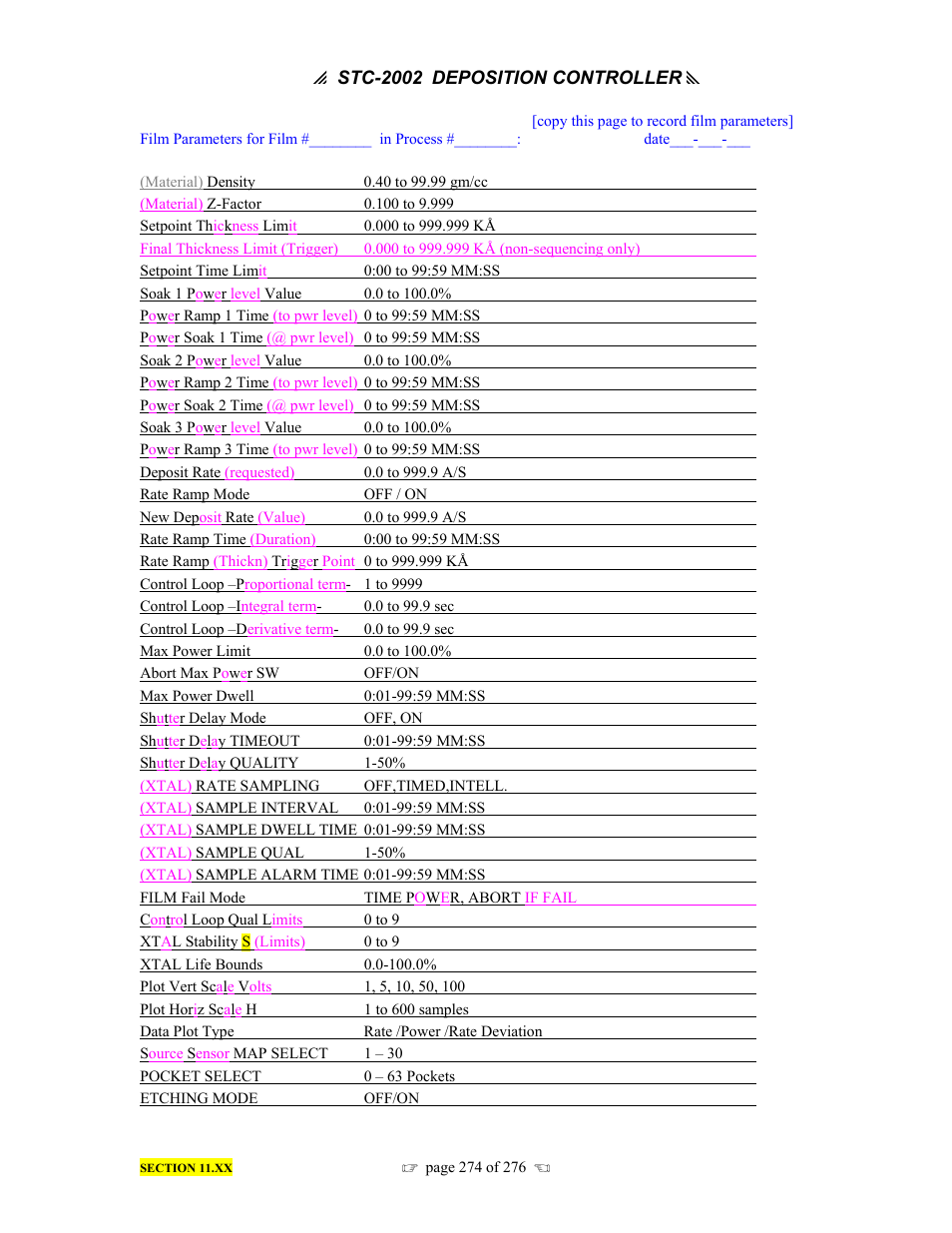INFICON STC-2002 Thin Film Deposition Controller Operating Manual User Manual | Page 276 / 278