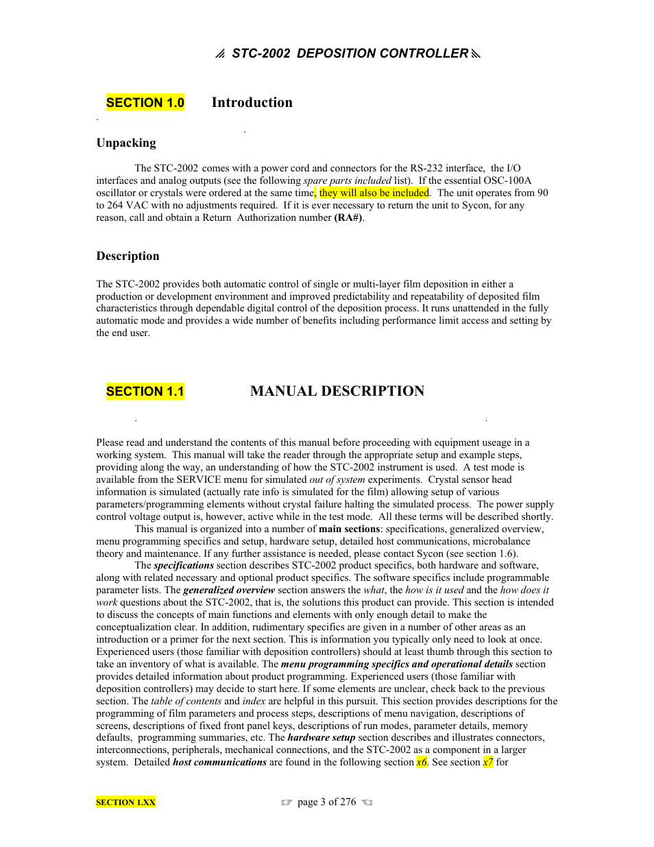 Introduction, Manual description | INFICON STC-2002 Thin Film Deposition Controller Operating Manual User Manual | Page 5 / 278