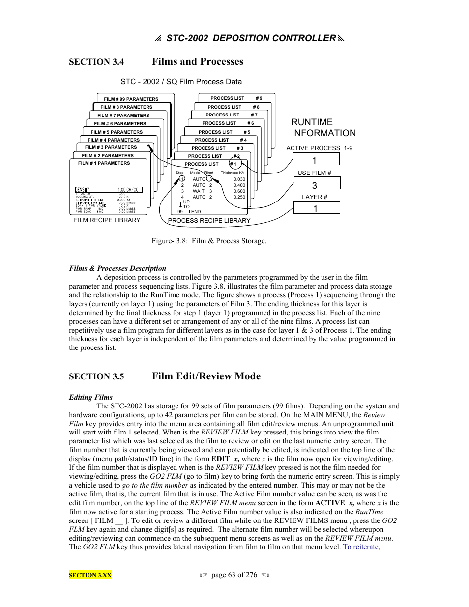 Films and processes, Film edit/review mode, P stc-2002 | Deposition controller y, Runtime information | INFICON STC-2002 Thin Film Deposition Controller Operating Manual User Manual | Page 65 / 278