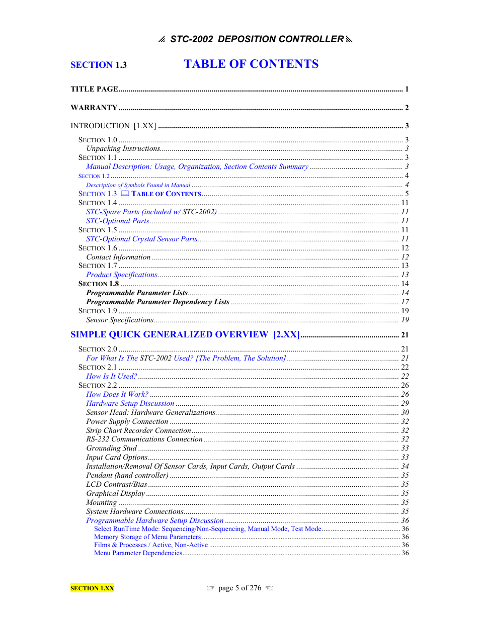 INFICON STC-2002 Thin Film Deposition Controller Operating Manual User Manual | Page 7 / 278