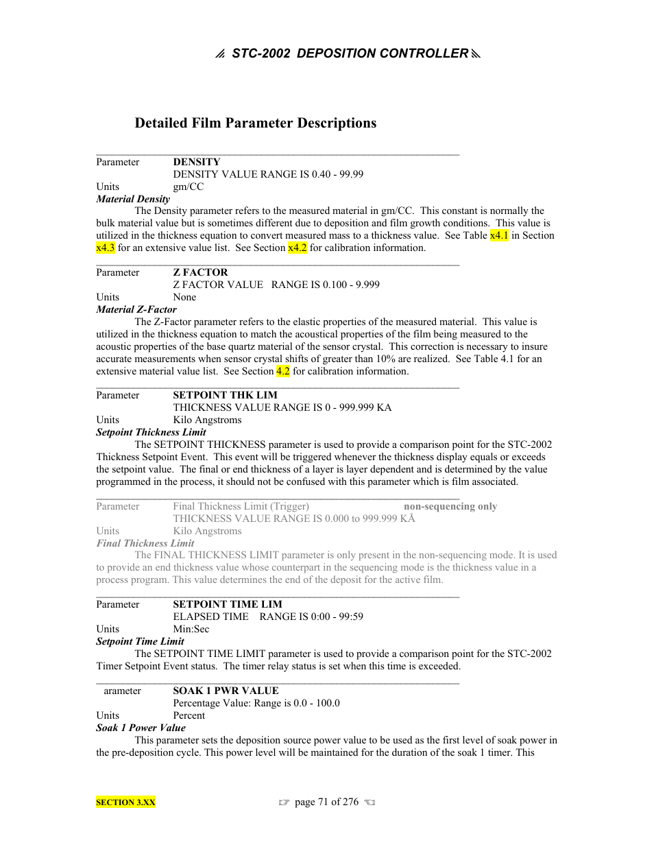 Detailed film parameter descriptions | INFICON STC-2002 Thin Film Deposition Controller Operating Manual User Manual | Page 73 / 278