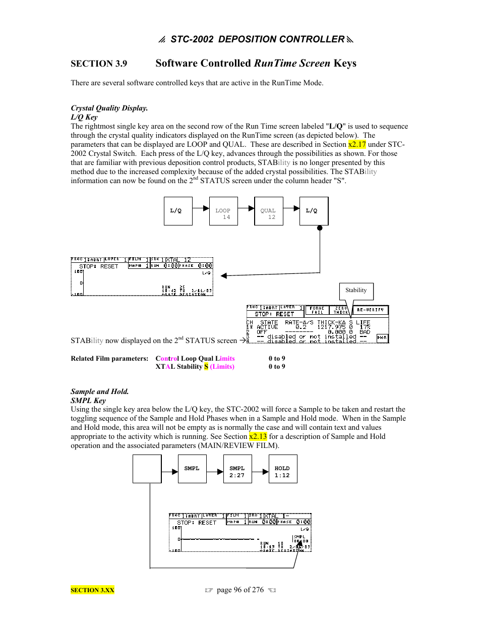 Software controlled runtime screen keys, P stc-2002, Deposition controller y | INFICON STC-2002 Thin Film Deposition Controller Operating Manual User Manual | Page 98 / 278
