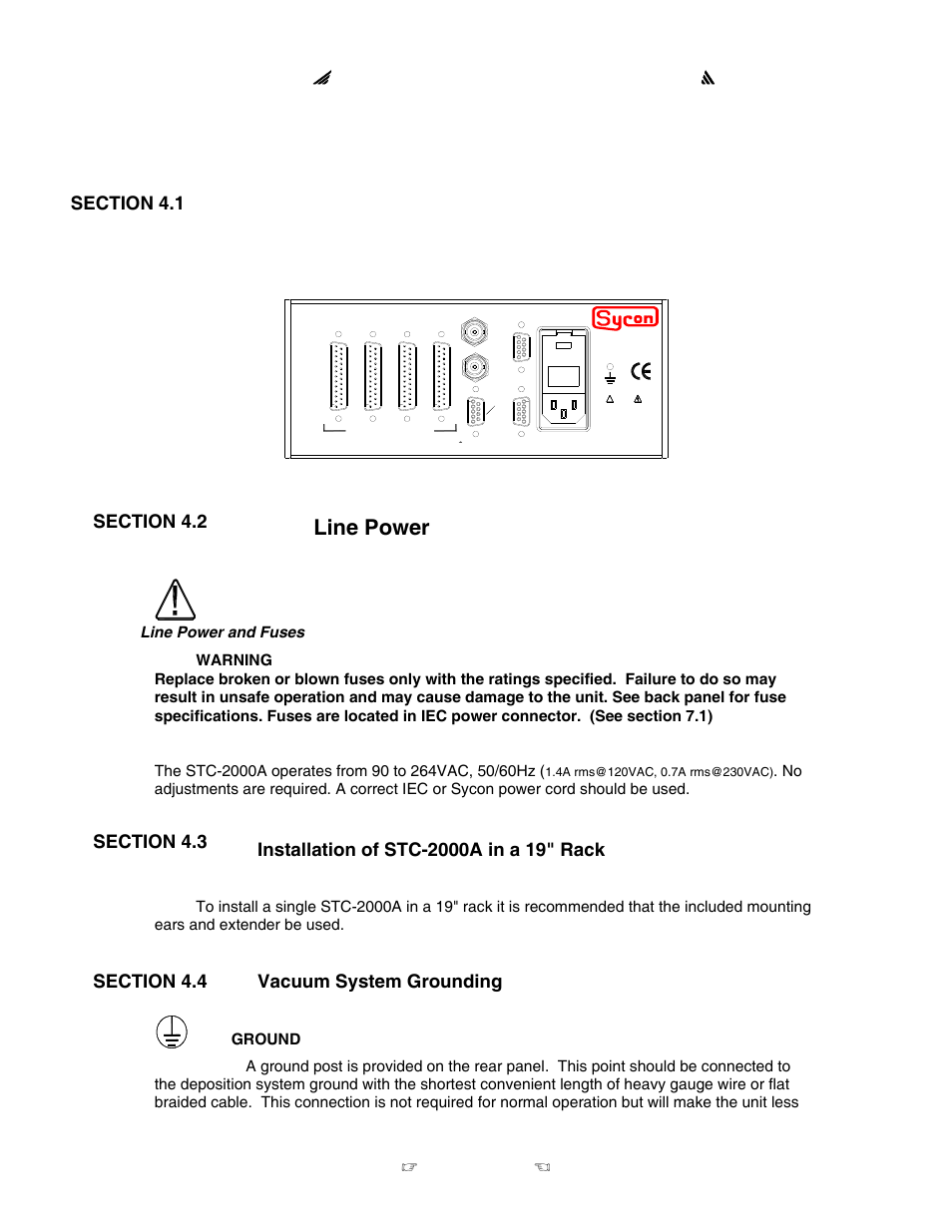 Line power, Stc-2000a deposition controller, Electrical connections and descriptions | Vacuum system grounding | INFICON STC-2000A Thin Film Deposition Controller Operating Manual User Manual | Page 145 / 292