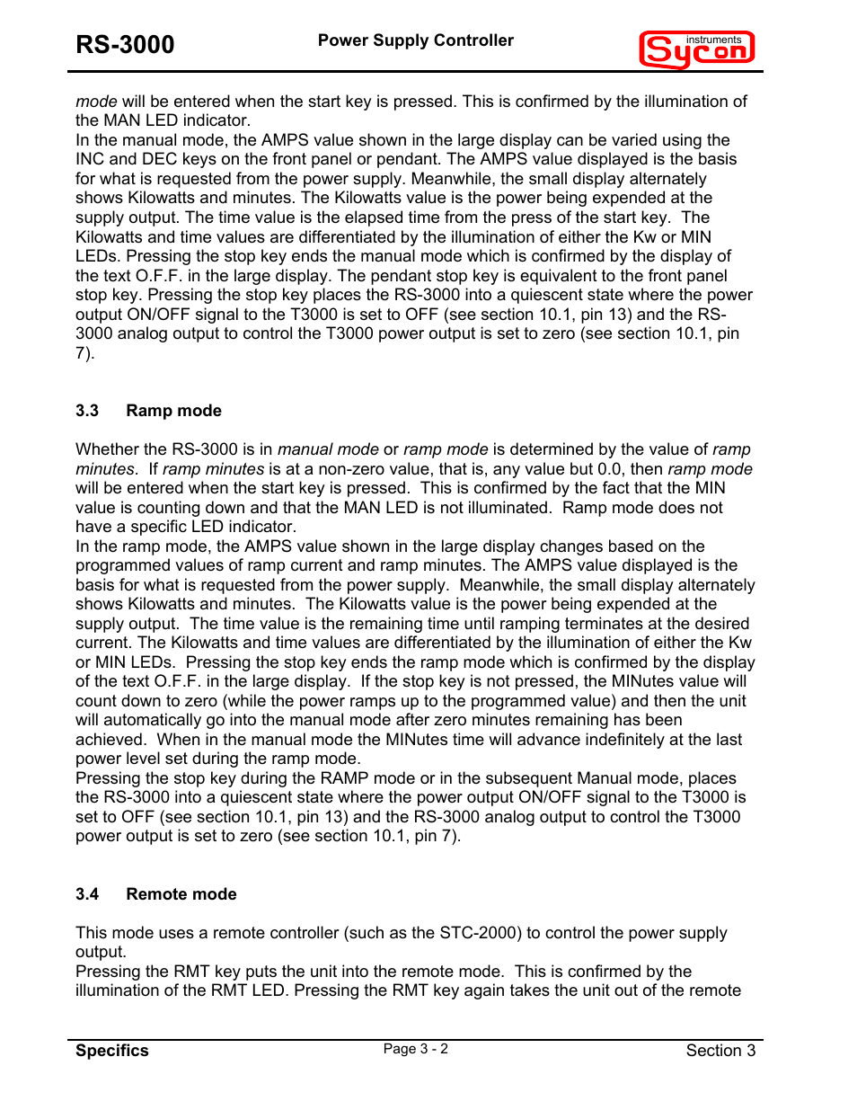 3ramp mode, 4remote mode, Rs-3000 | INFICON RS-3000 Power Supply Controller User Manual | Page 13 / 26