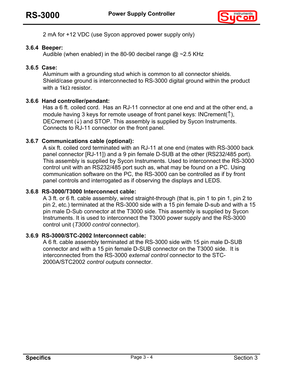 Rs-3000 | INFICON RS-3000 Power Supply Controller User Manual | Page 15 / 26